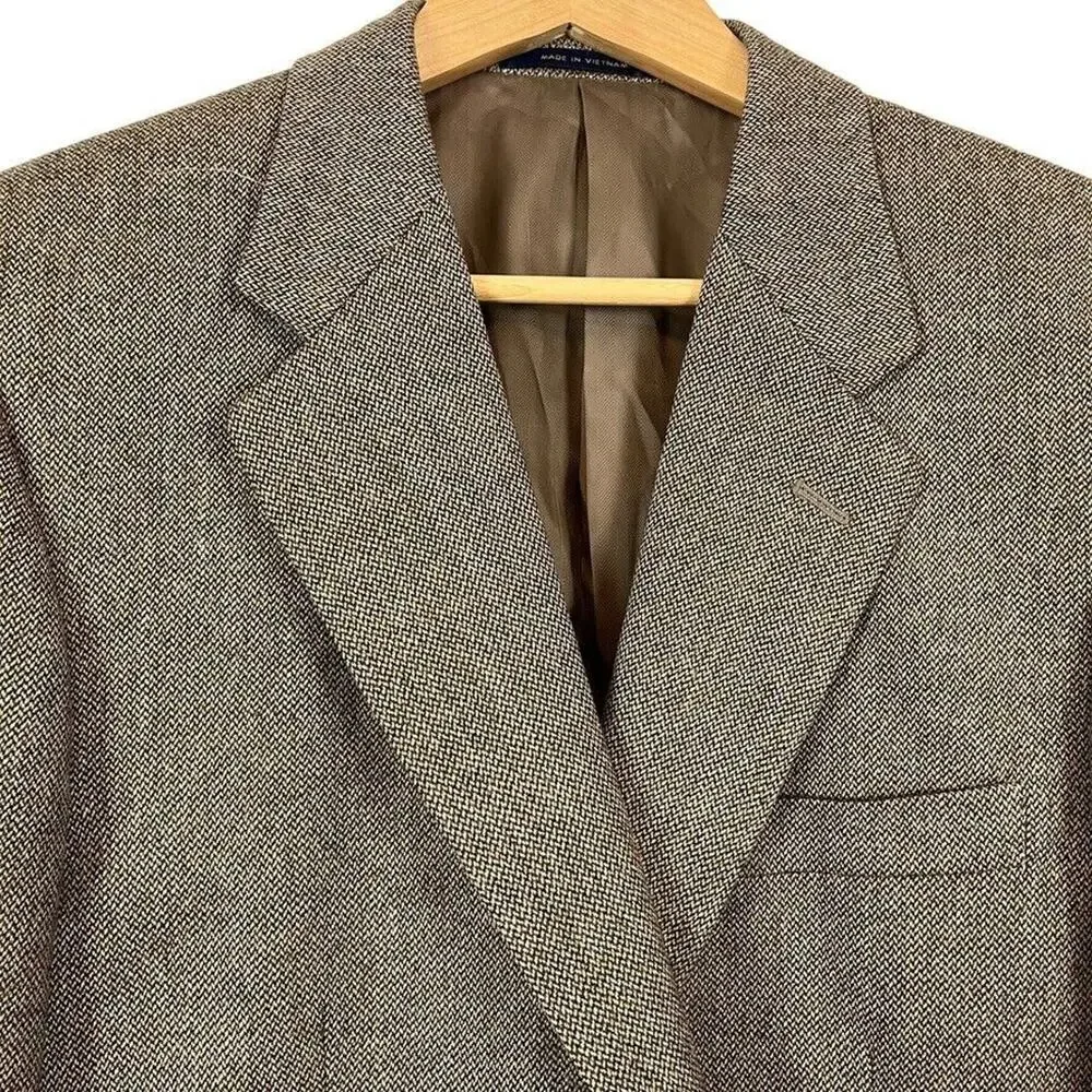 Club Room Mens Brown Beige Woven Suit Jacket Blazer Wool Cashmere sz 42 L